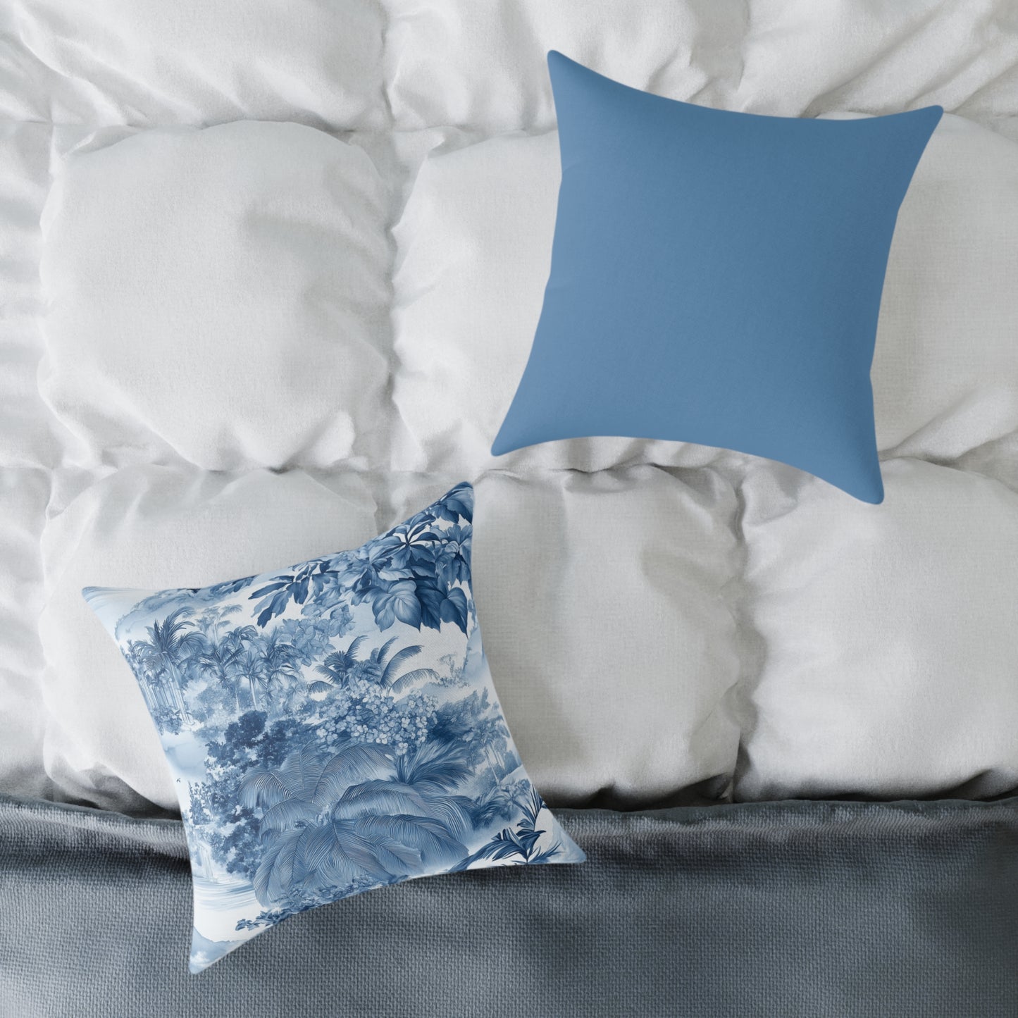 Blue Coastal Toile Garden - Square Poly Canvas Pillow