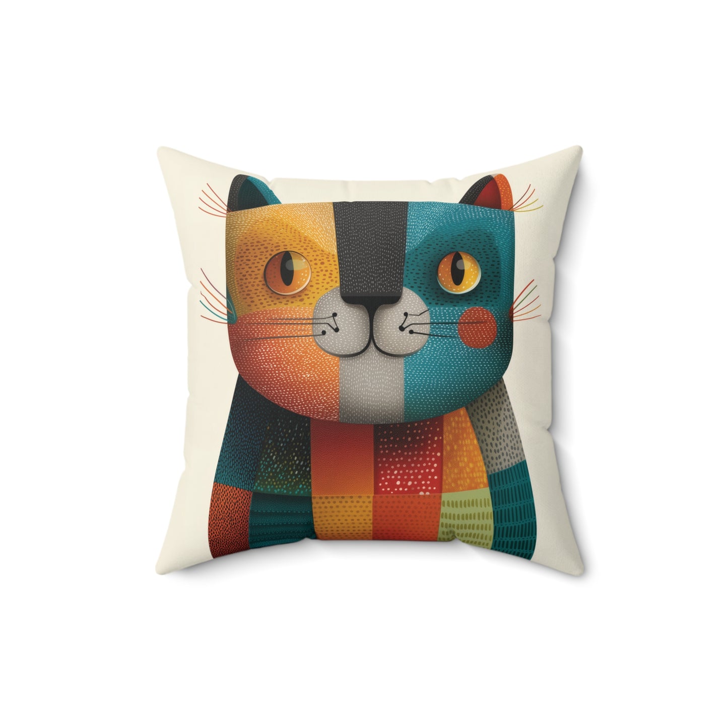 Colorblock Cat- Faux Suede Square Pillow