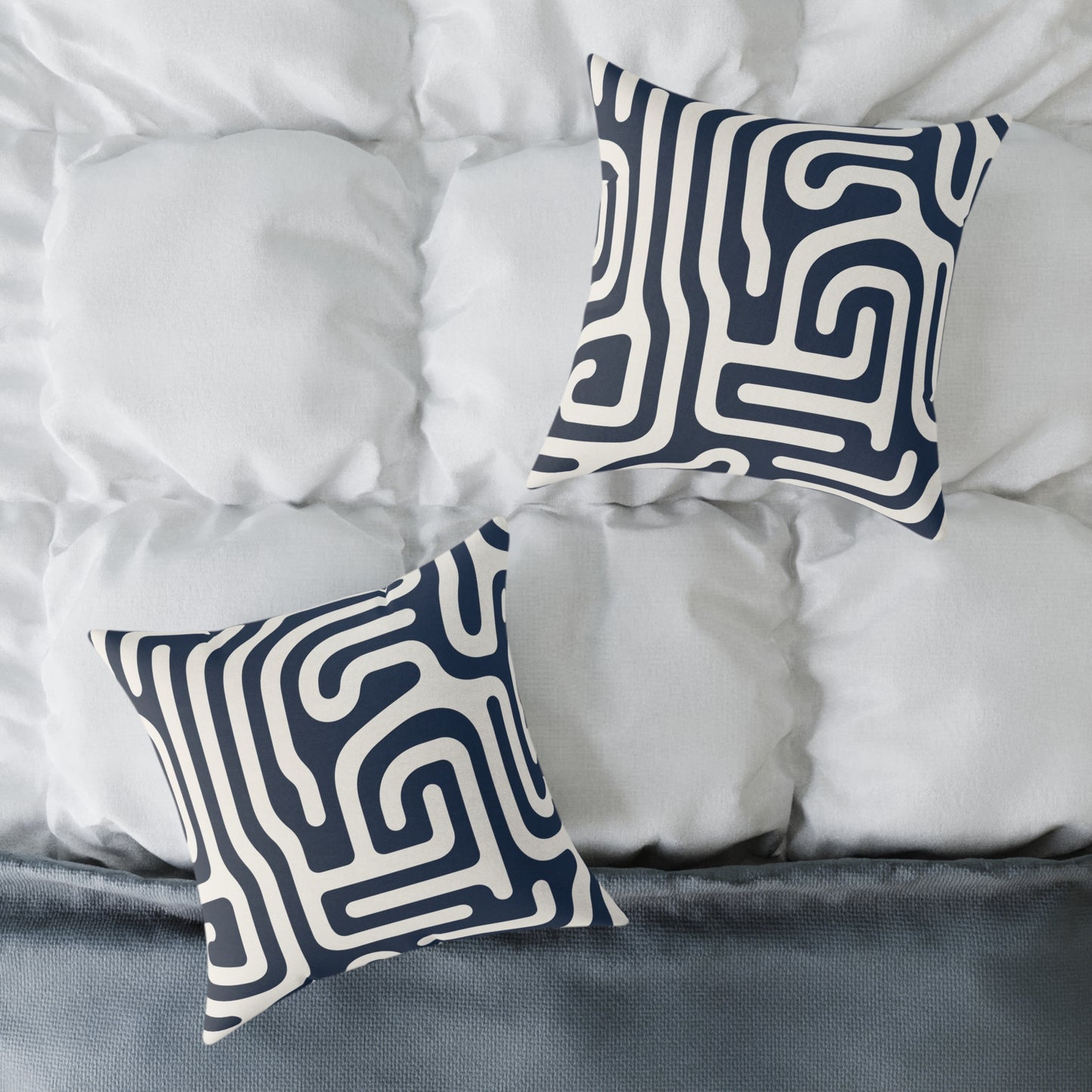 Labyrinth – Navy - Square Poly Canvas Pillow