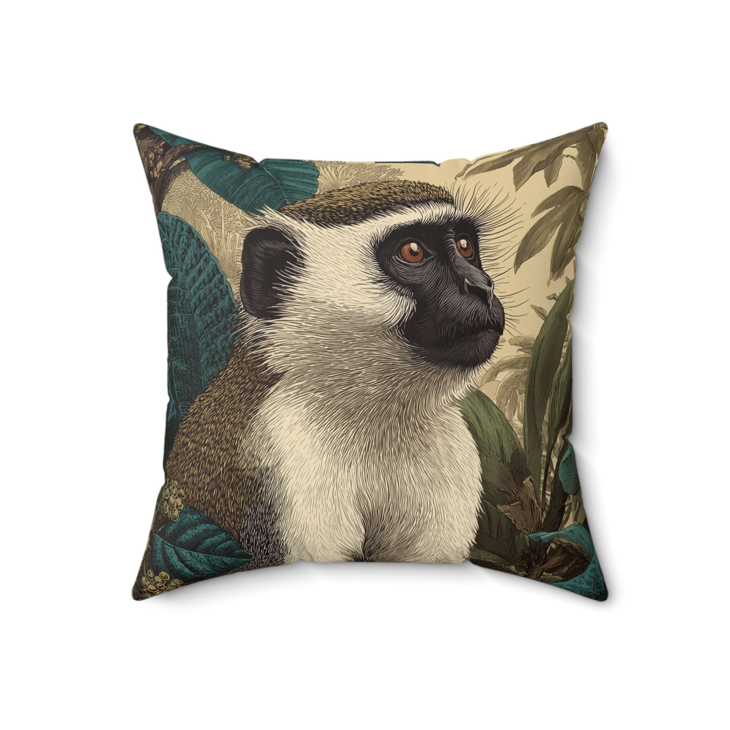 Vervet Monkey Portrait - Faux Suede Square Pillow