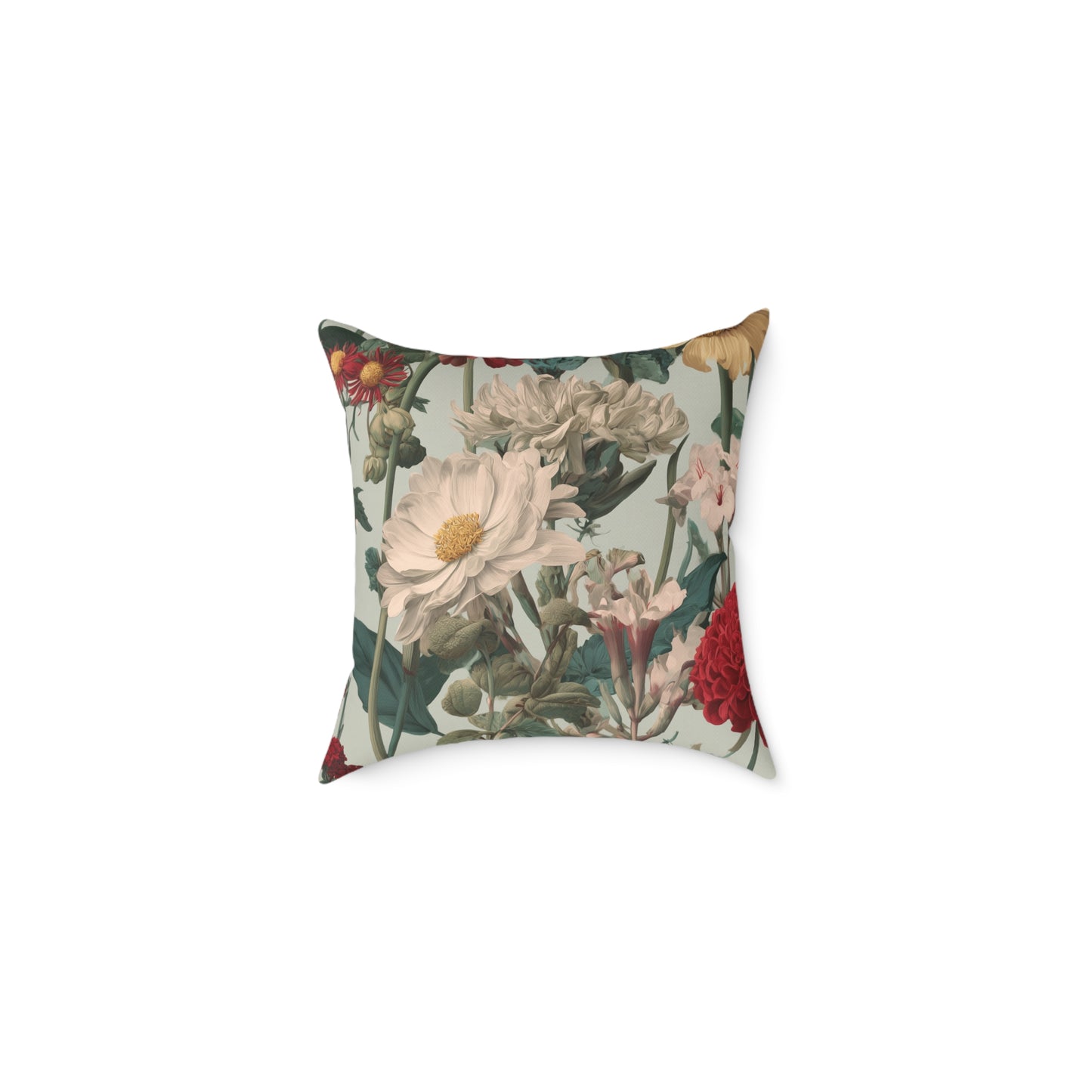 Crimson & Cream Garden - Square Poly Canvas Pillow