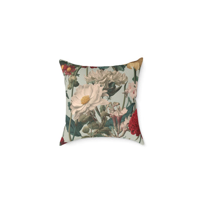 Crimson & Cream Garden - Square Poly Canvas Pillow