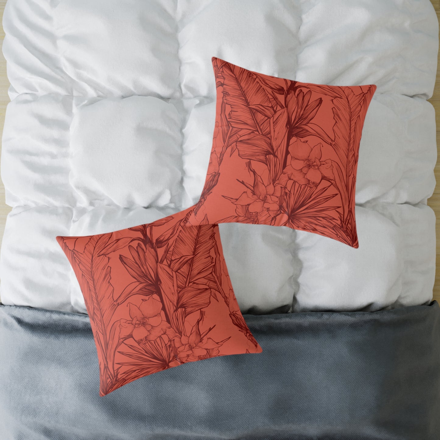 Terracotta Jungle Sketch - Square Poly Canvas Pillow