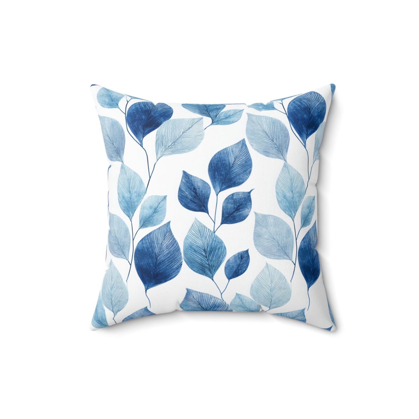 Indigo Frost Leaves - Spun Polyester Square Pillow