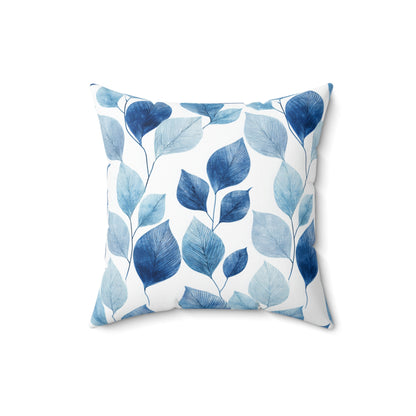 Indigo Frost Leaves - Spun Polyester Square Pillow