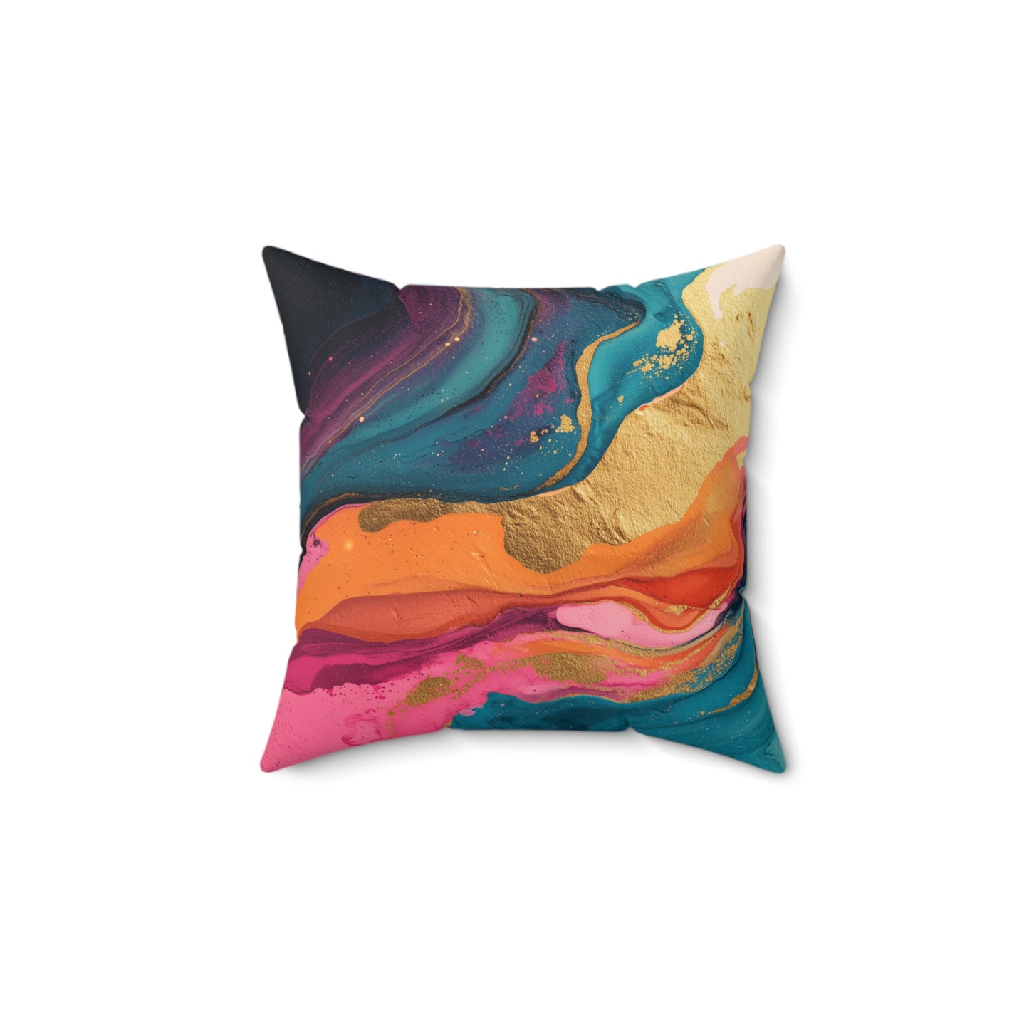 Molten Coral Swirl - Faux Suede Square Pillow