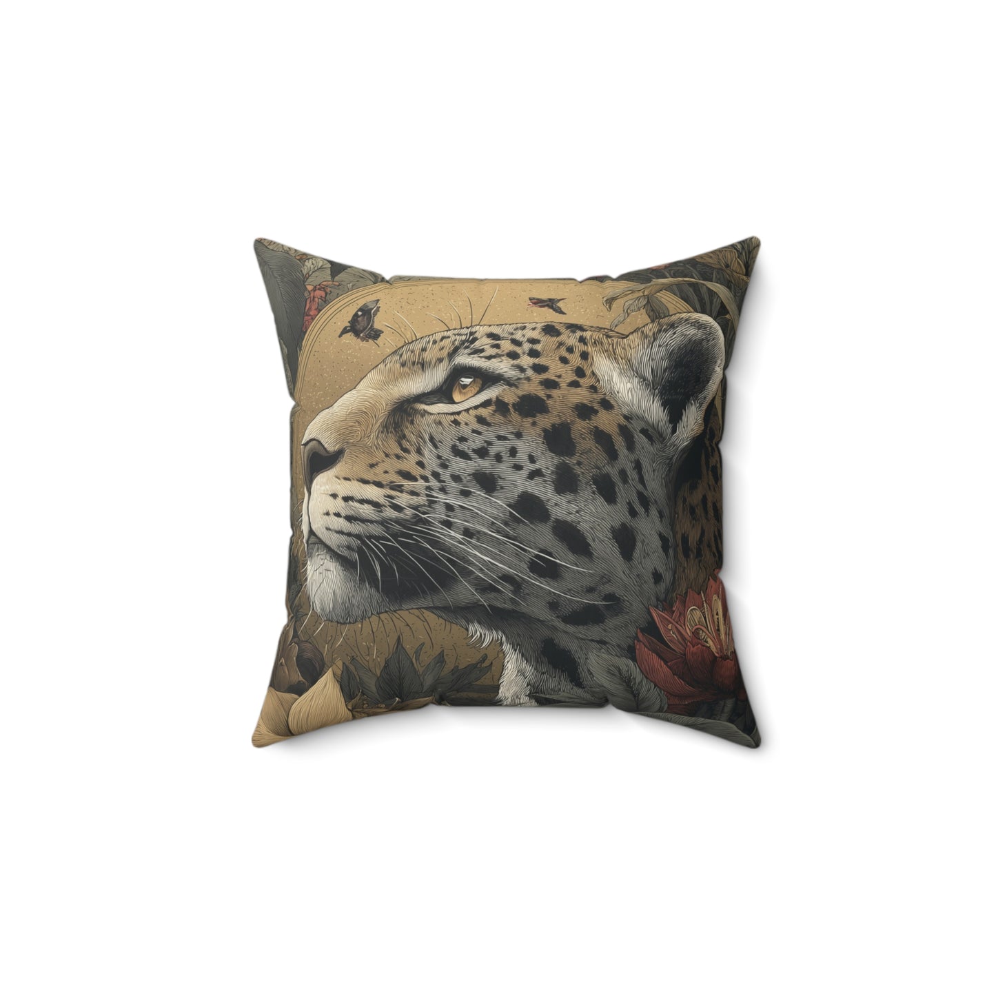 Golden Leopard Majesty - Faux Suede Square Pillow