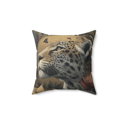 Golden Leopard Majesty - Faux Suede Square Pillow