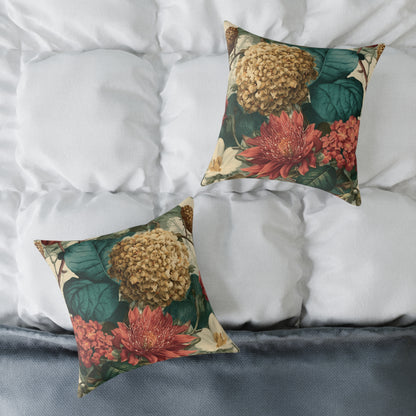 Autumn Harvest Chrysanthemum - Square Poly Canvas Pillow