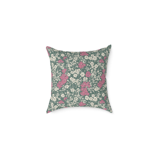 Wild Pink Meadow - Square Poly Canvas Pillow