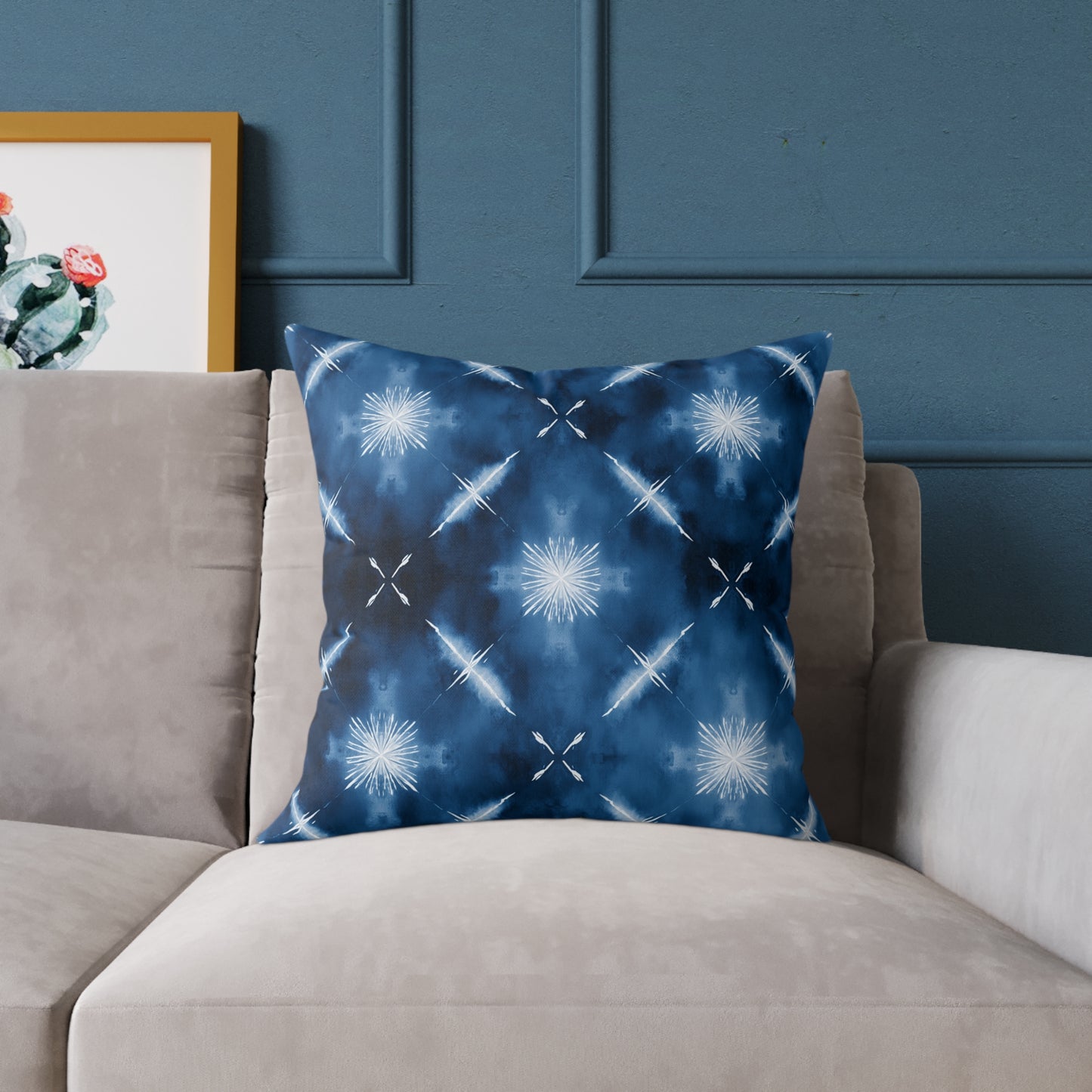Midnight Aegean Shibori - Square Poly Canvas Pillow