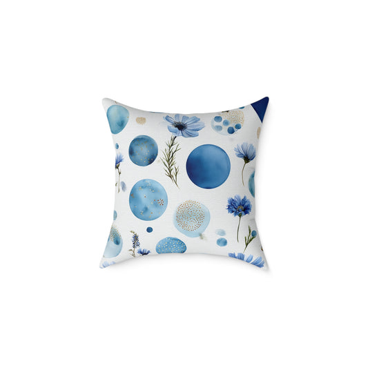 Azure Bloom Tide - Square Poly Canvas Pillow