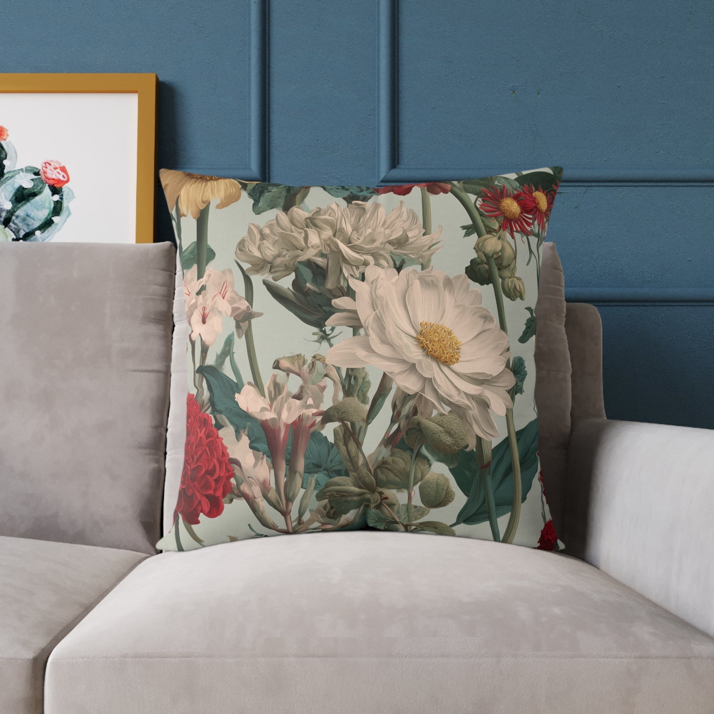 Crimson & Cream Garden - Square Poly Canvas Pillow