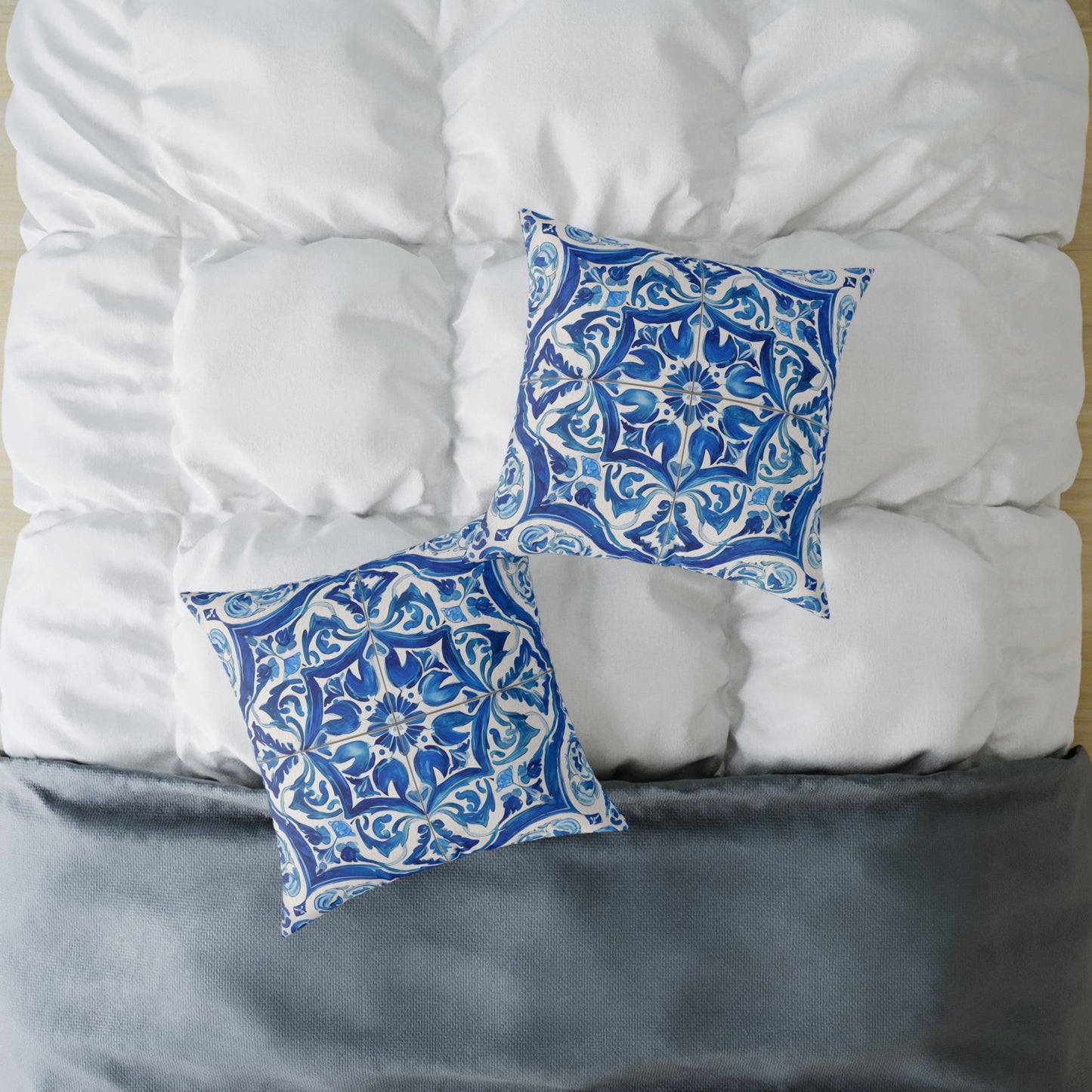 Blue Tile Haven - Square Poly Canvas Pillow