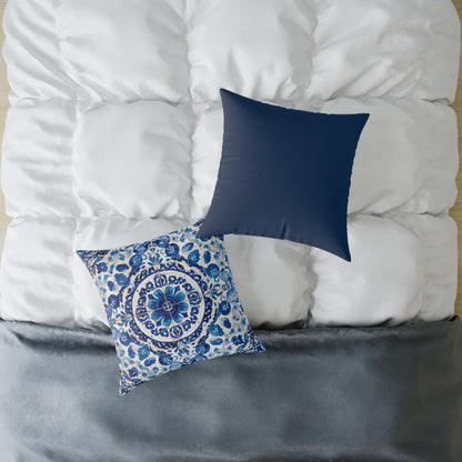 Blue Majolica Medallion - Square Poly Canvas Pillow
