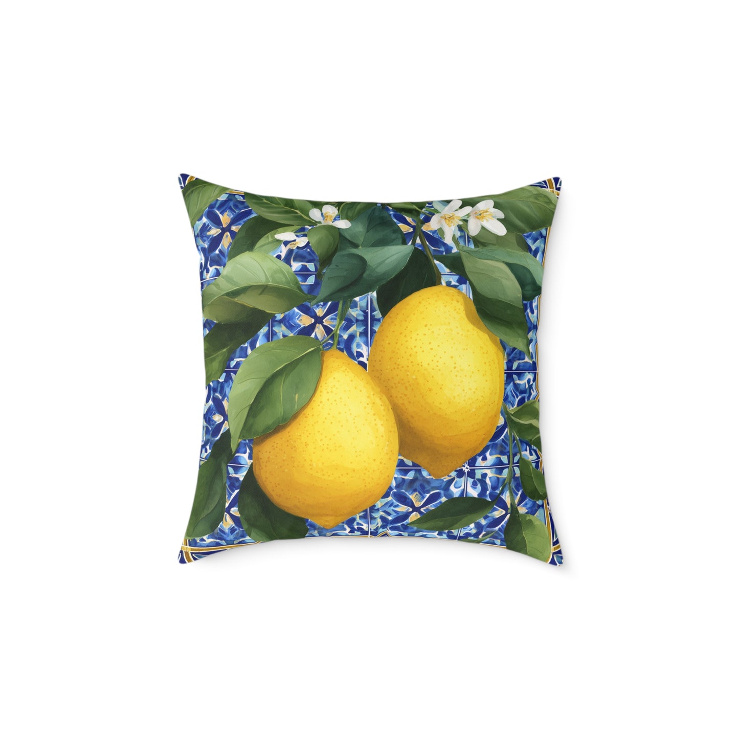 Lemon Orchard Tile Frame - Square Poly Canvas Pillow