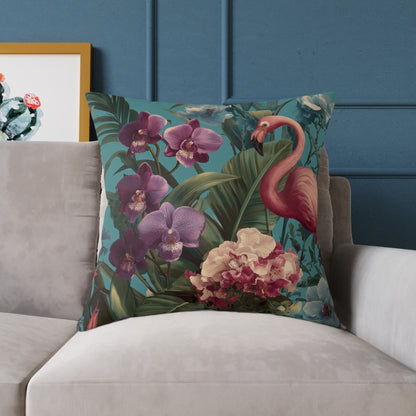 Tropic Orchid Flamingo - Square Poly Canvas Pillow