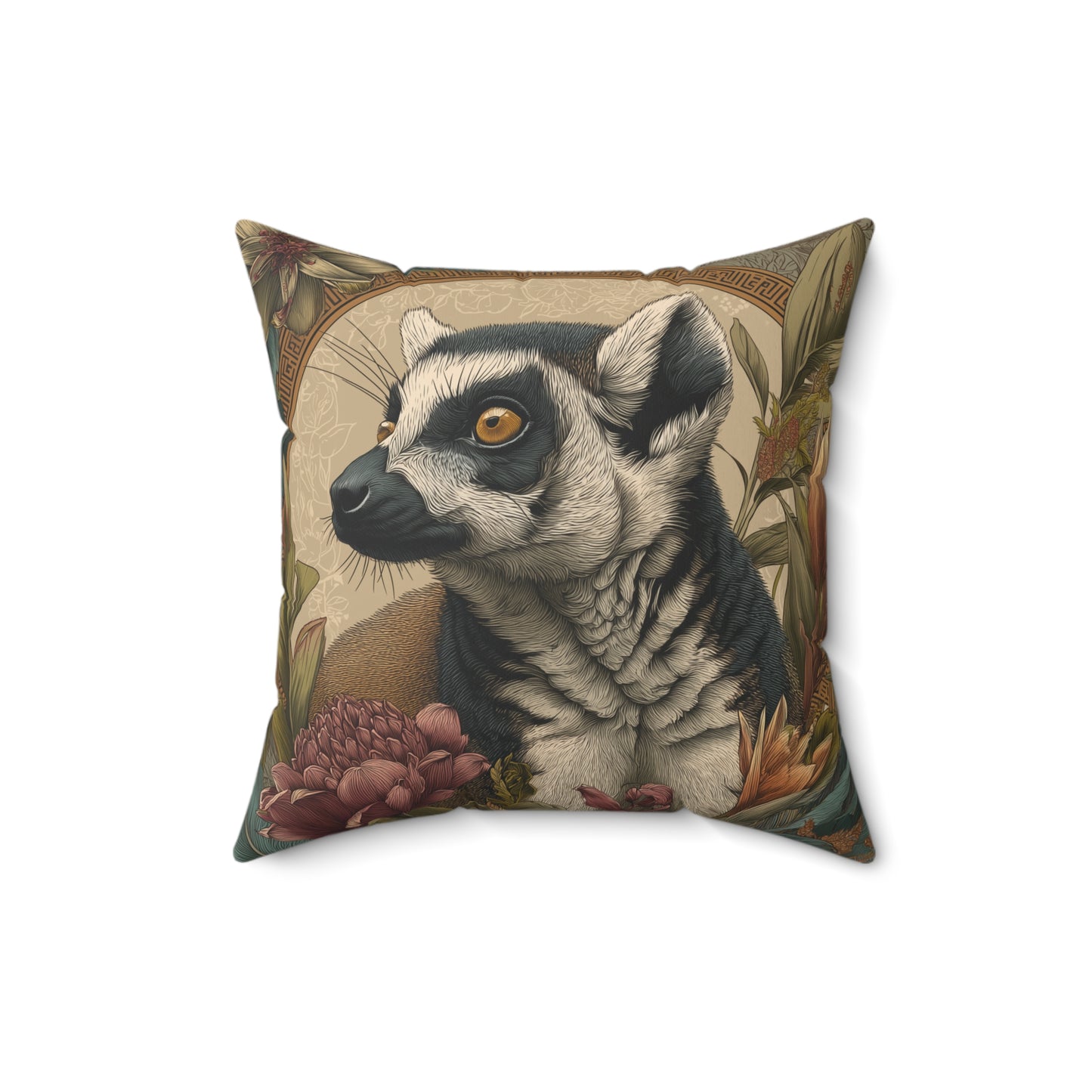 Golden Ring-Tailed Lemur - Faux Suede Square Pillow