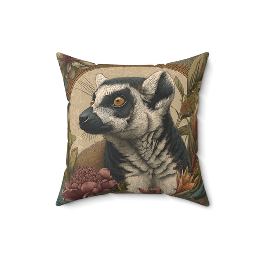 Golden Ring-Tailed Lemur - Faux Suede Square Pillow