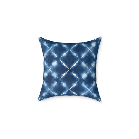 Aegean Ripple Shibori - Square Poly Canvas Pillow
