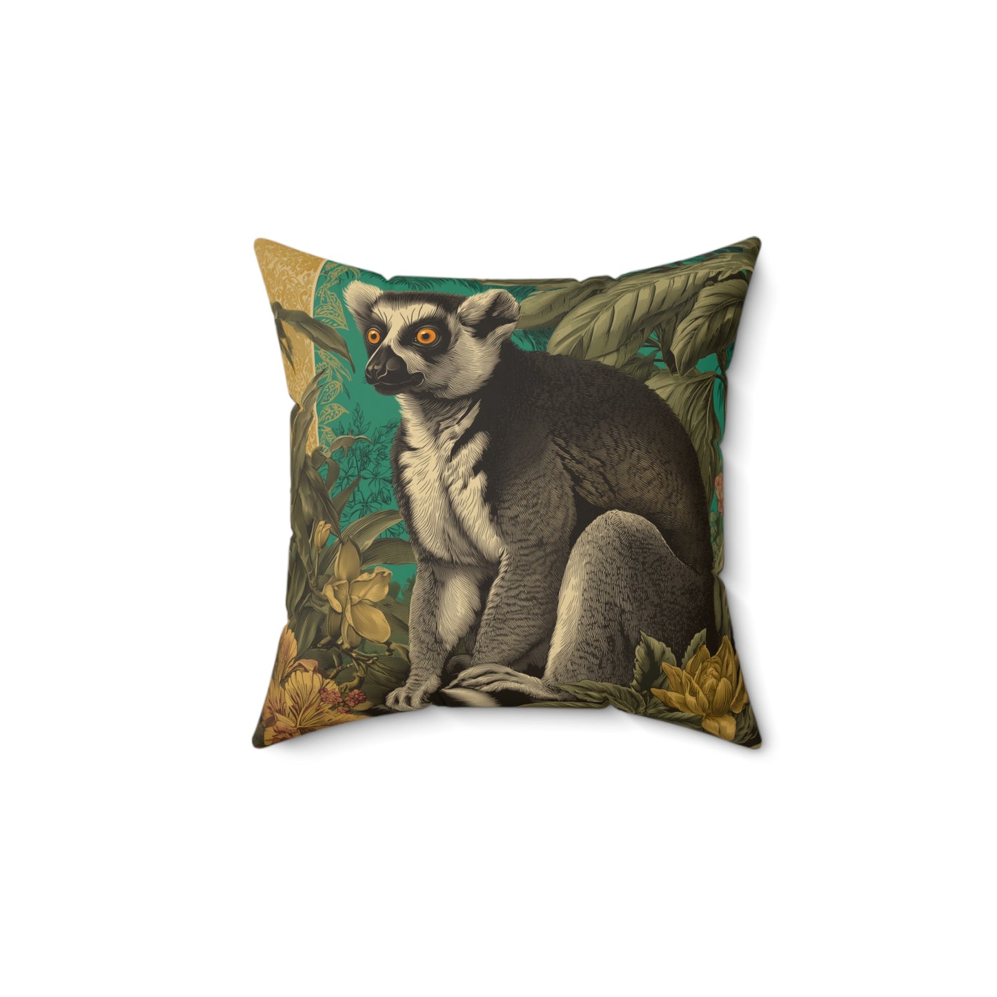 Emerald Wild Lemur - Faux Suede Square Pillow