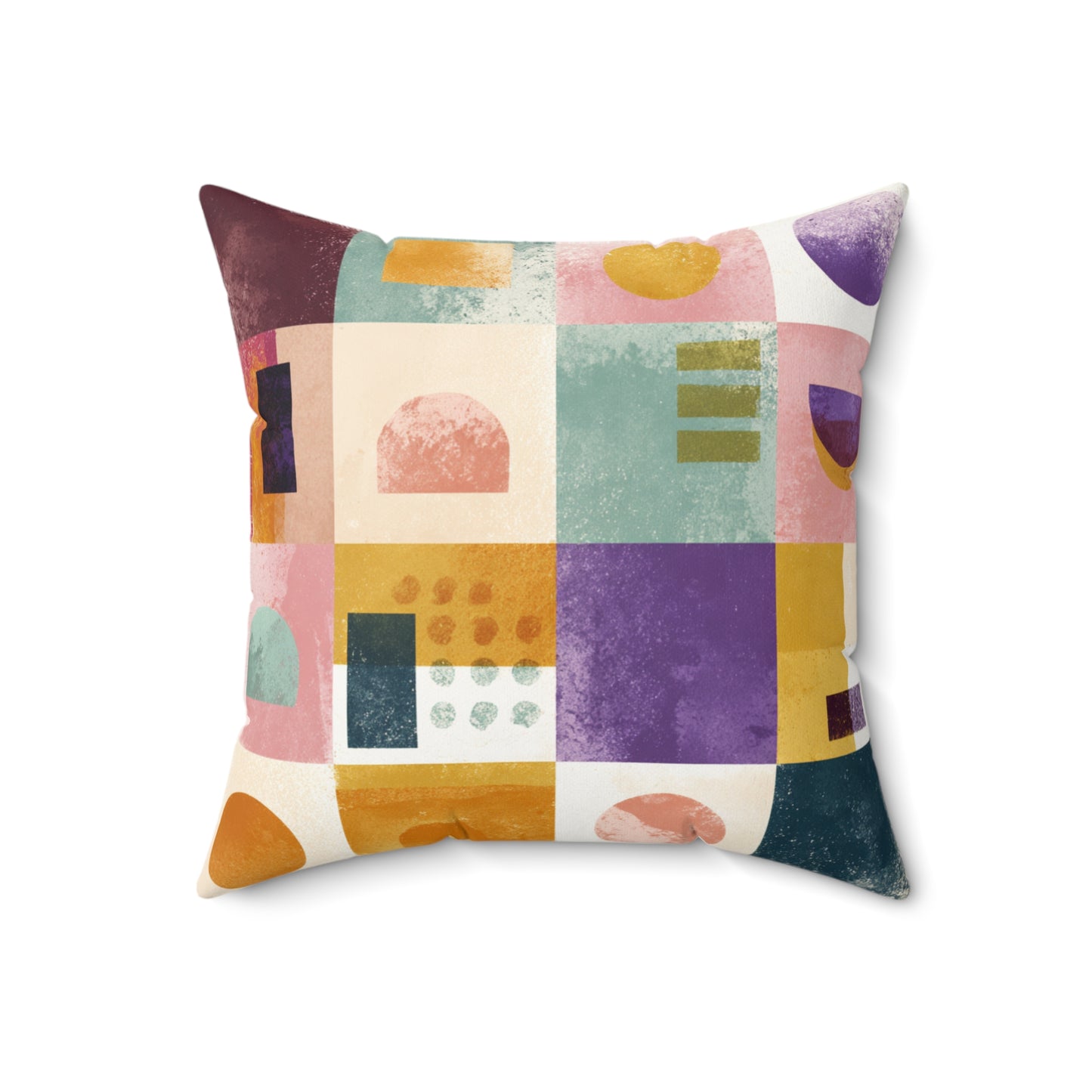 Retro Patch Fusion - Faux Suede Square Pillow