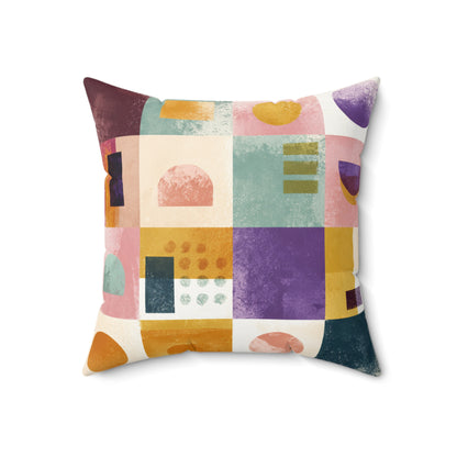Retro Patch Fusion - Faux Suede Square Pillow