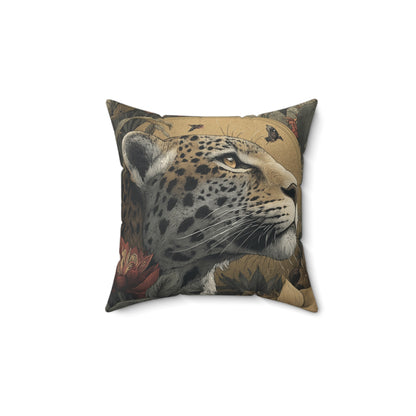 Golden Leopard Majesty - Faux Suede Square Pillow