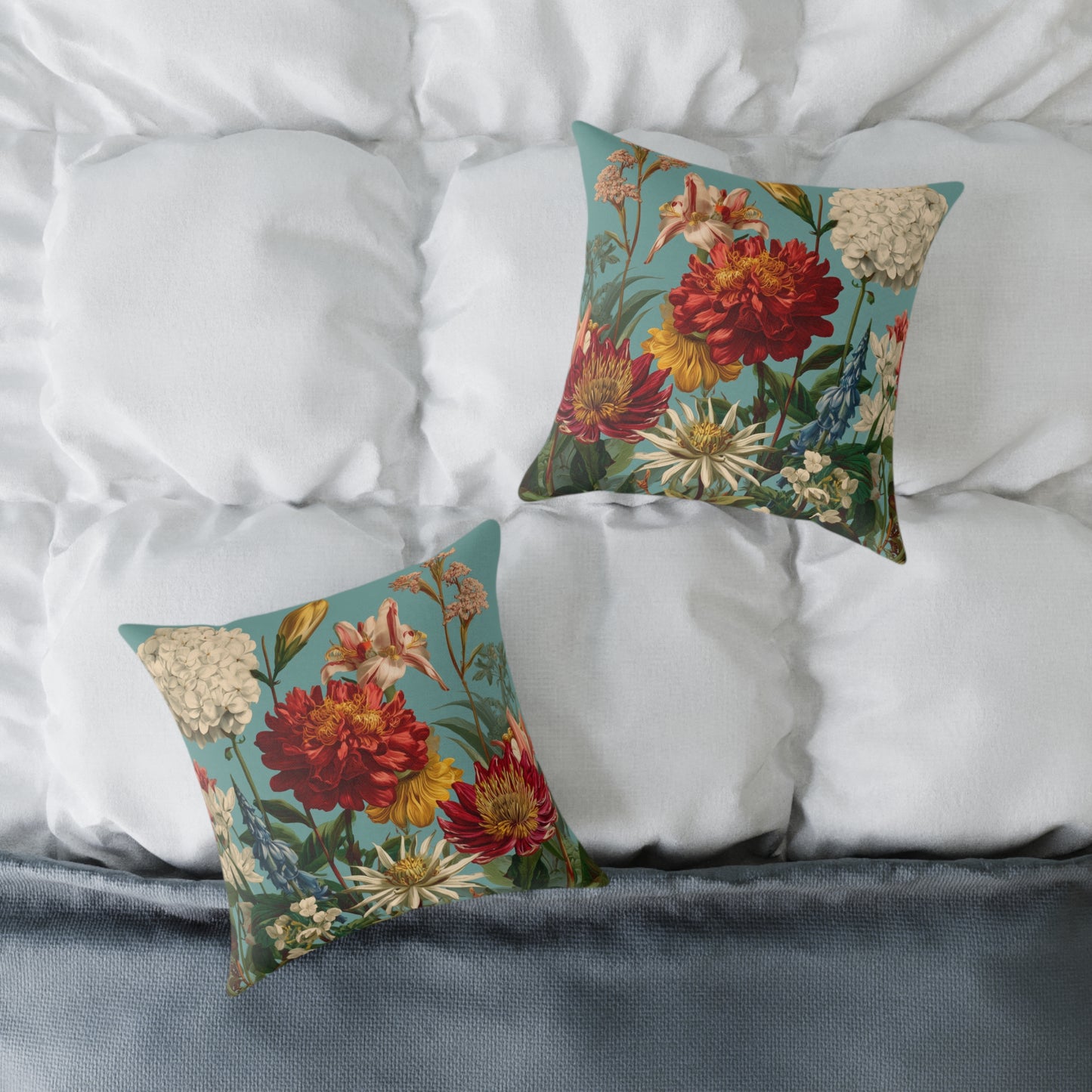 Scarlet & Ivory Floralscape - Square Poly Canvas Pillow