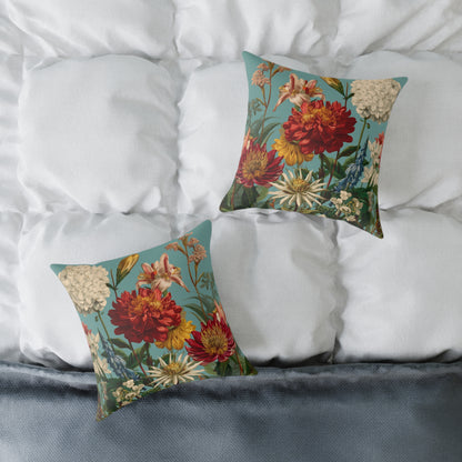 Scarlet & Ivory Floralscape - Square Poly Canvas Pillow