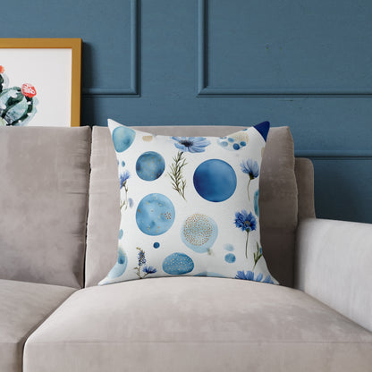 Azure Bloom Tide - Square Poly Canvas Pillow