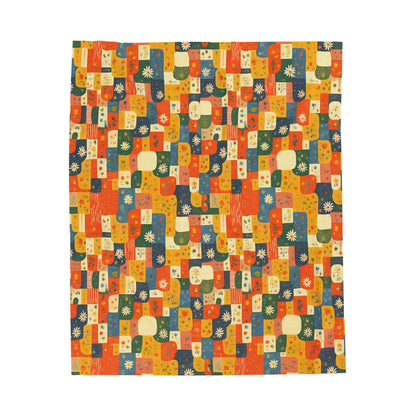 Painted Meadow Patch Tiles - Velveteen Plush Blanket