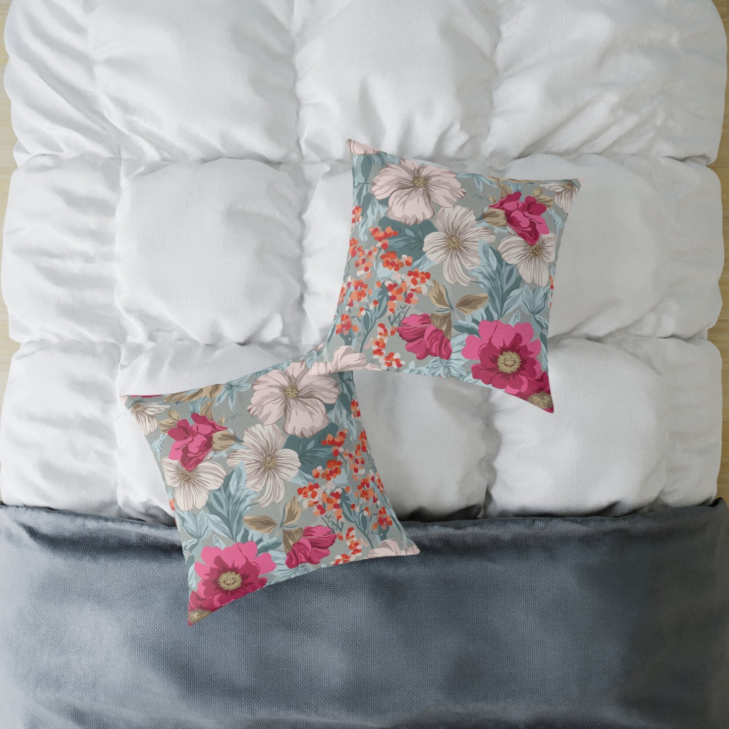 Pastel Meadow Symphony - Square Poly Canvas Pillow