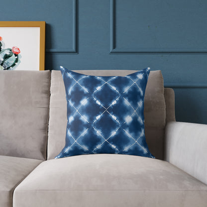 Aegean Ripple Shibori - Square Poly Canvas Pillow