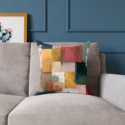 Harvest Block Mosaic - Square Poly Canvas Pillow