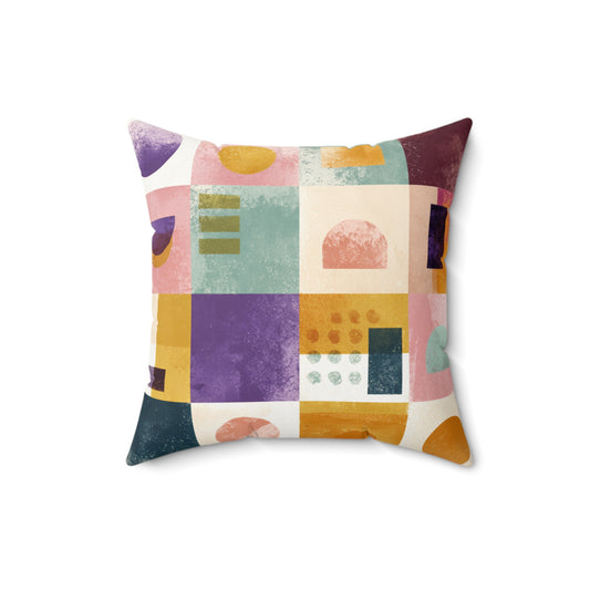 Retro Patch Fusion - Faux Suede Square Pillow