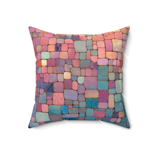 Sunset Tile Mosaic - Spun Polyester Square Pillow