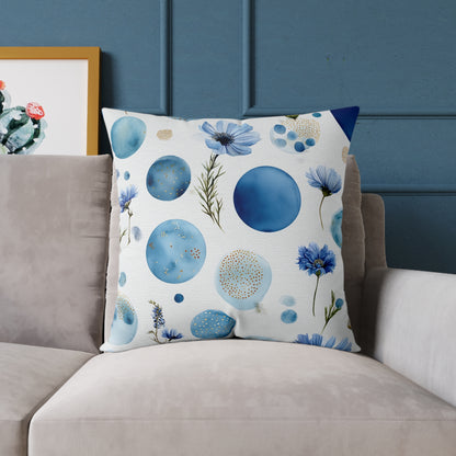 Azure Bloom Tide - Square Poly Canvas Pillow