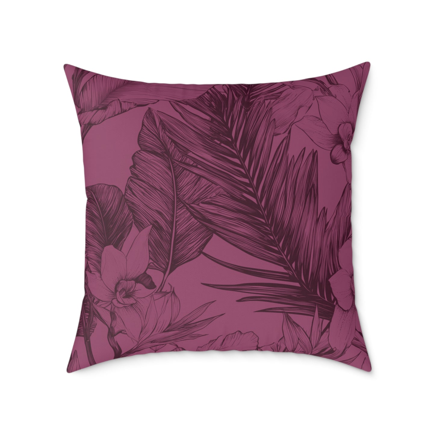 Mulberry Jungle Sketch - Square Poly Canvas Pillow