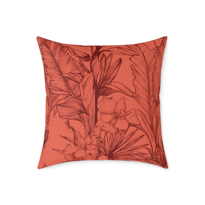 Terracotta Jungle Sketch - Square Poly Canvas Pillow