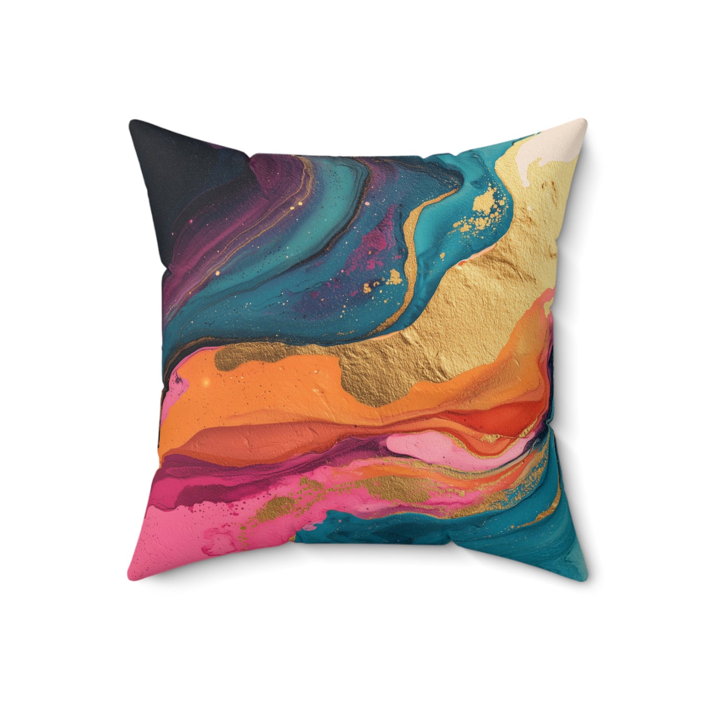 Molten Coral Swirl - Faux Suede Square Pillow