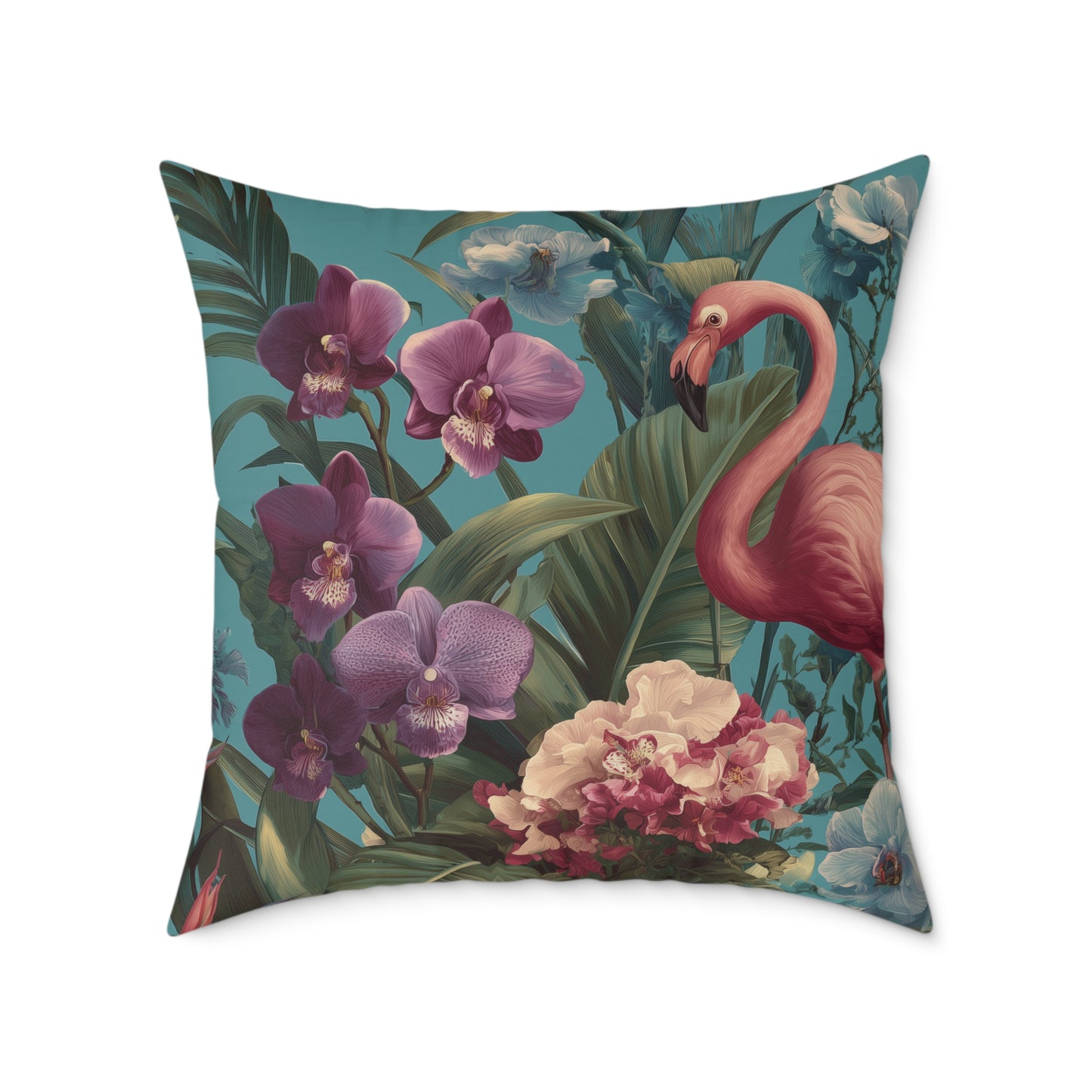 Tropic Orchid Flamingo - Square Poly Canvas Pillow