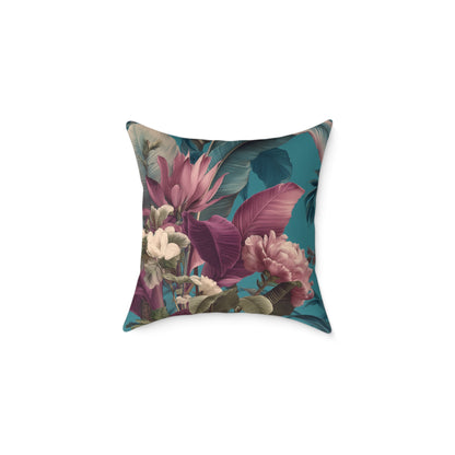 Teal Tropic Bloom - Square Poly Canvas Pillow