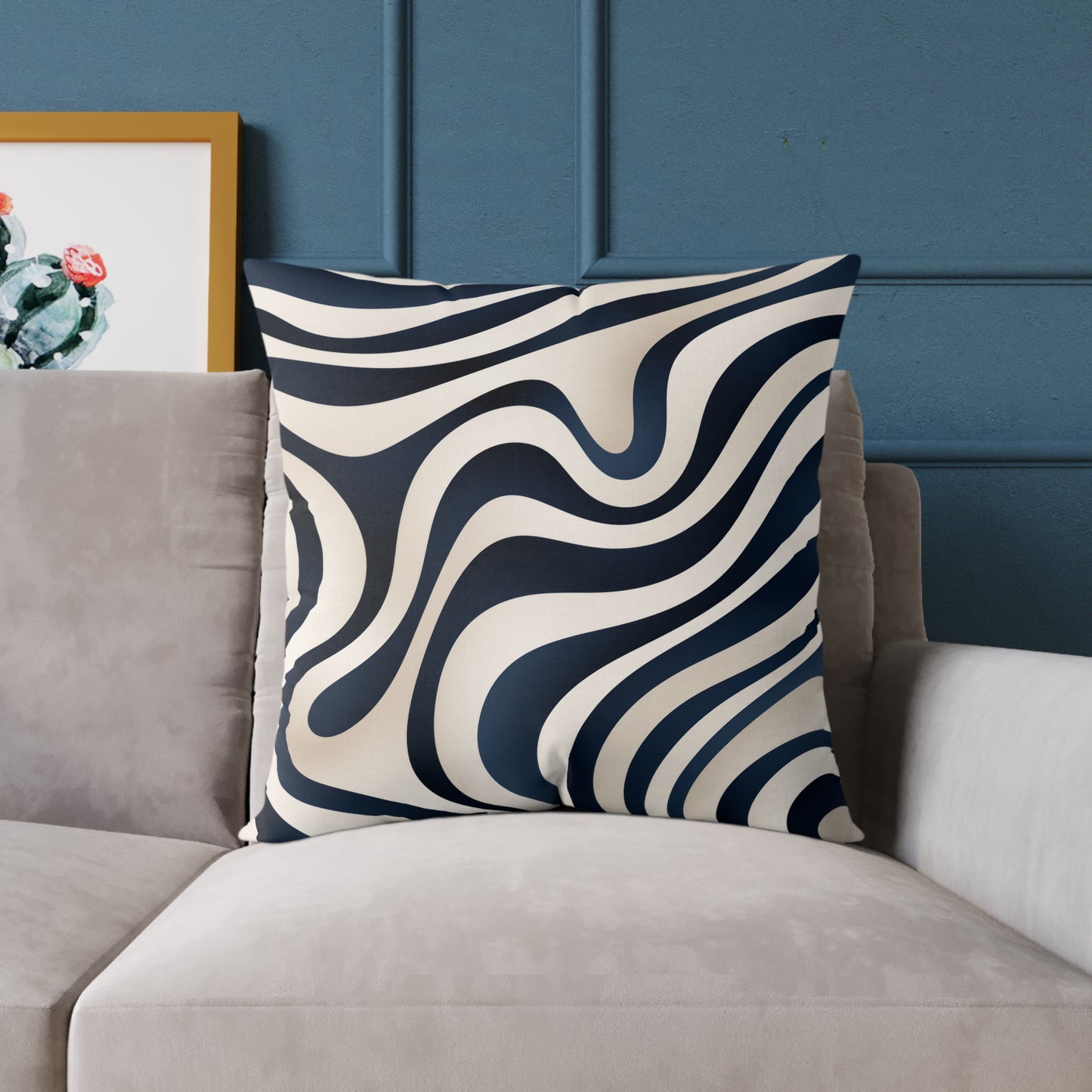 Waveflow – Navy - Square Poly Canvas Pillow