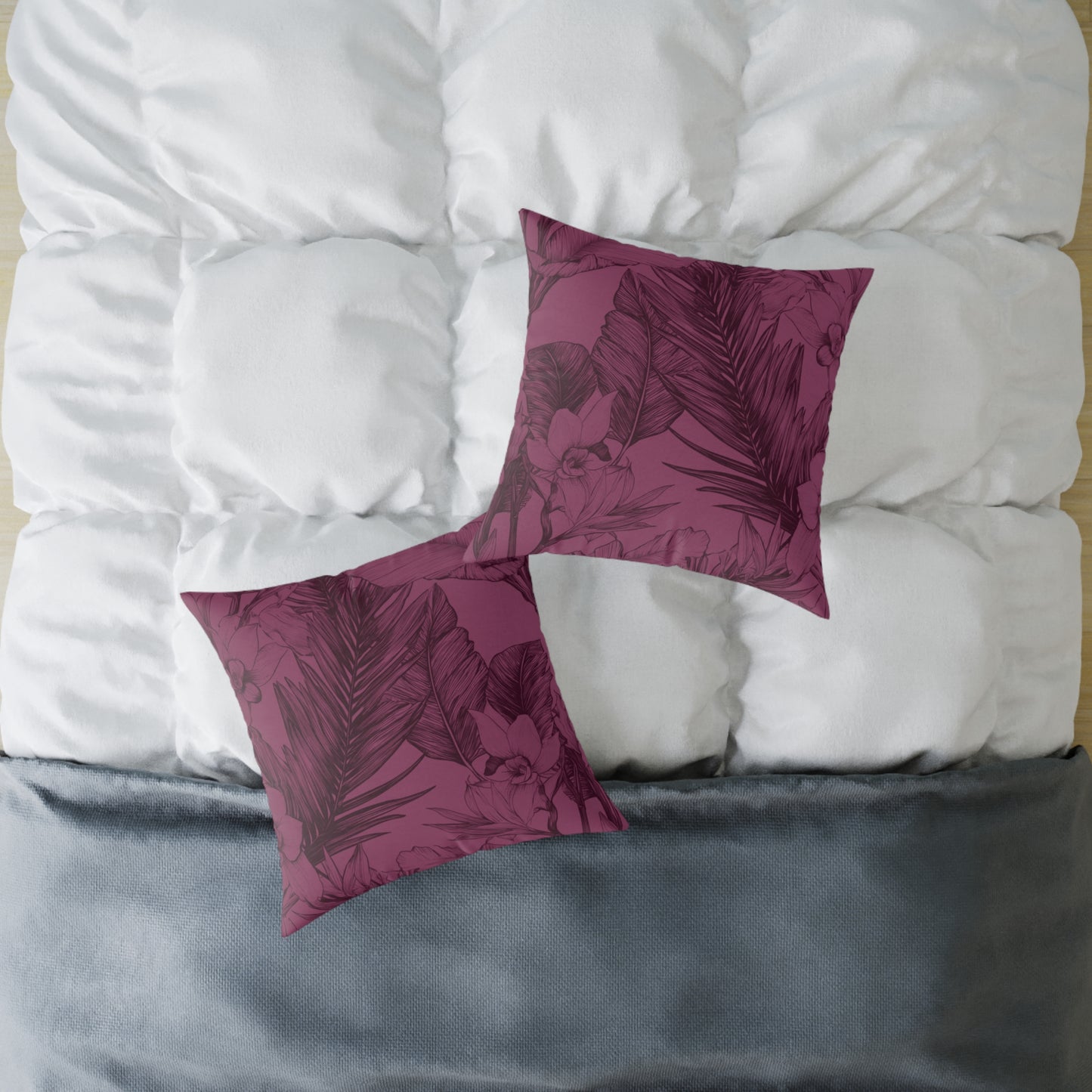Mulberry Jungle Sketch - Square Poly Canvas Pillow