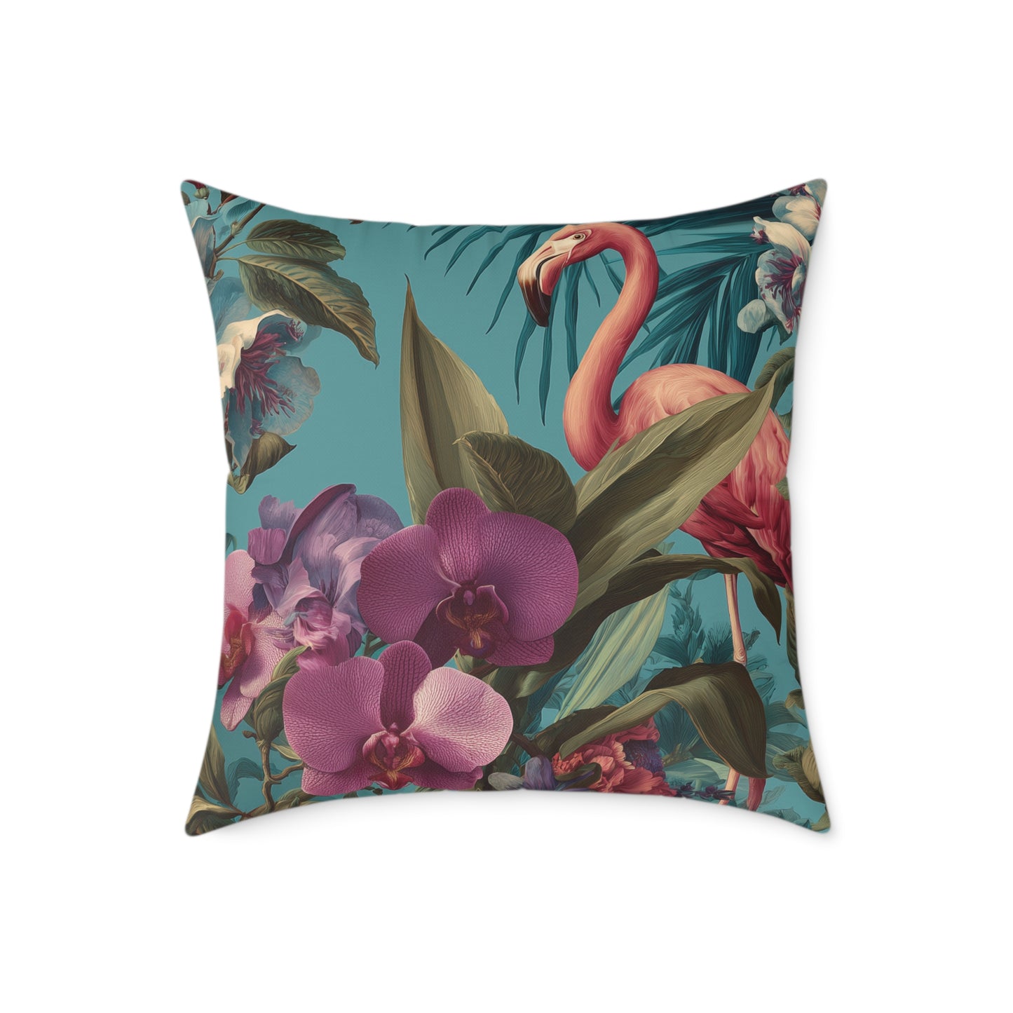 Tropical Blush Bloom - Square Poly Canvas Pillow