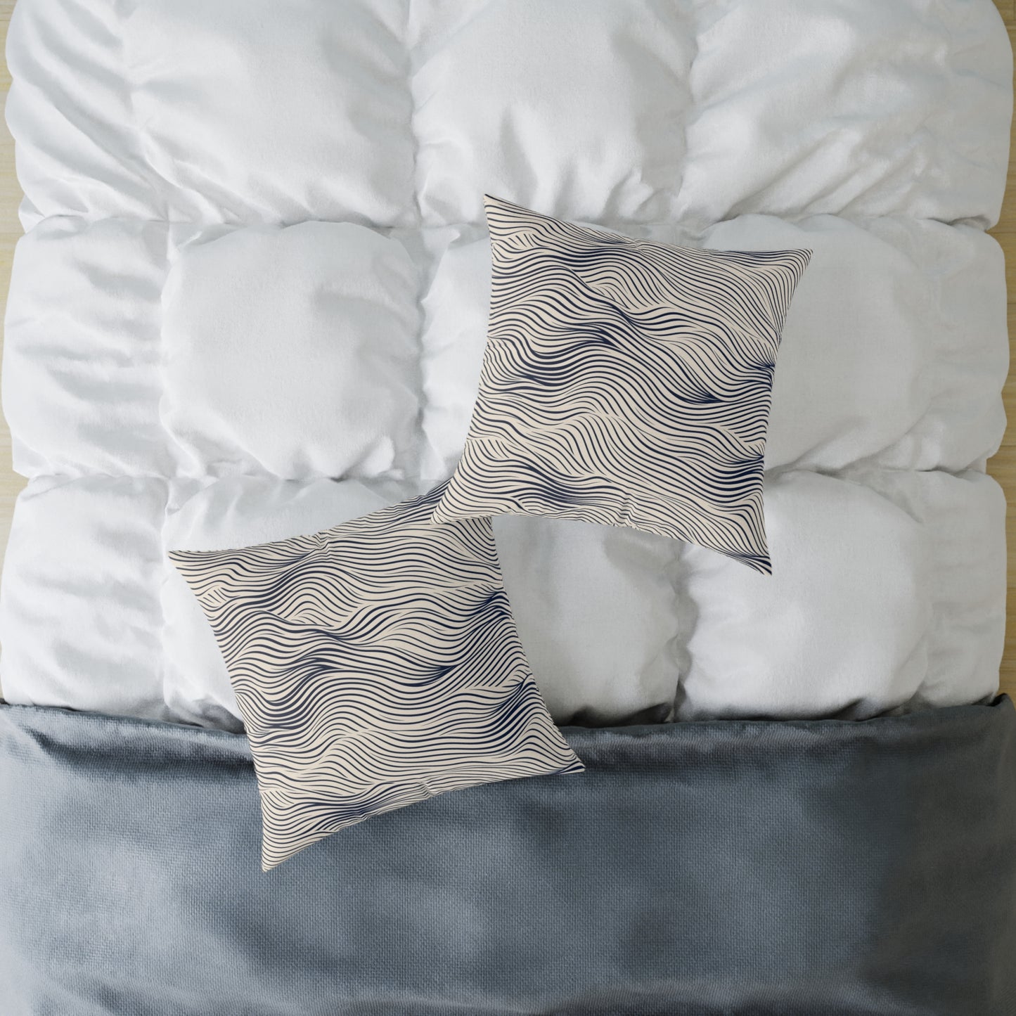 Ripple Drift – Navy - Square Poly Canvas Pillow