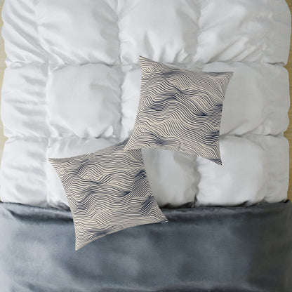 Ripple Drift – Navy - Square Poly Canvas Pillow
