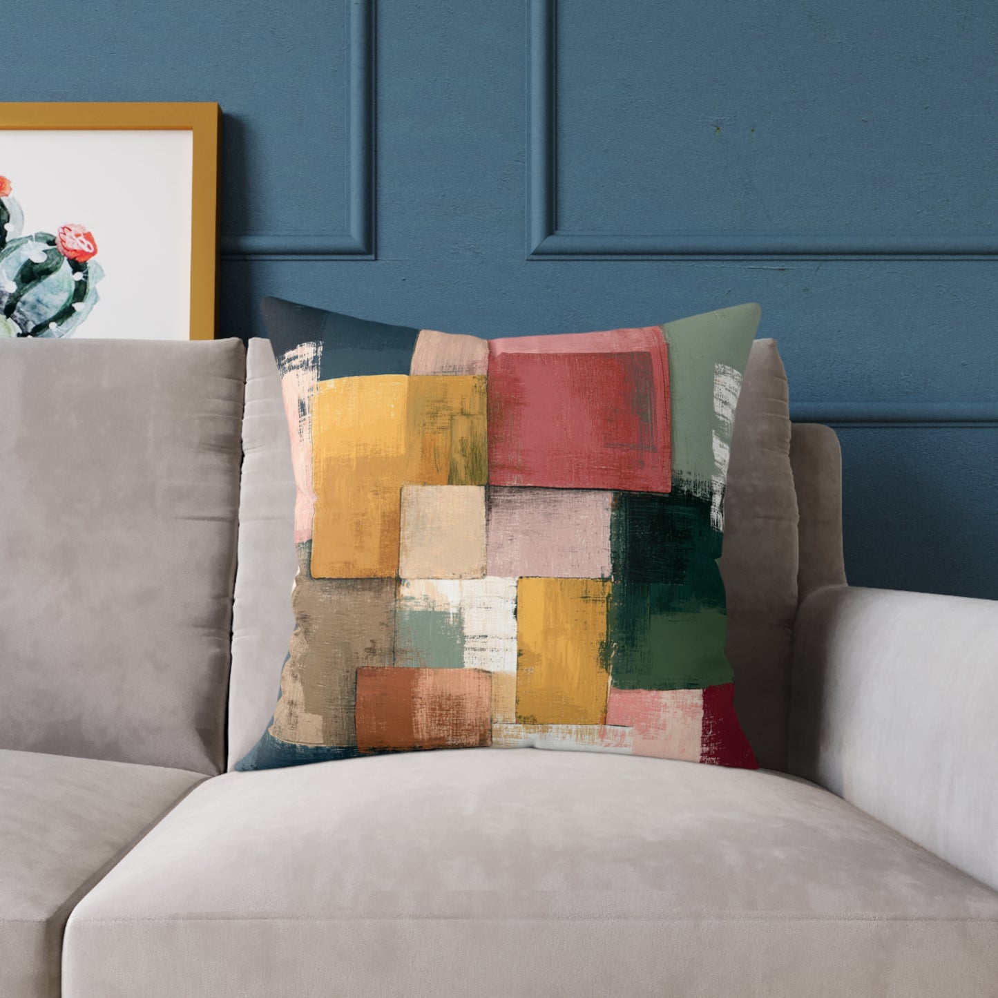 Harvest Block Mosaic - Square Poly Canvas Pillow