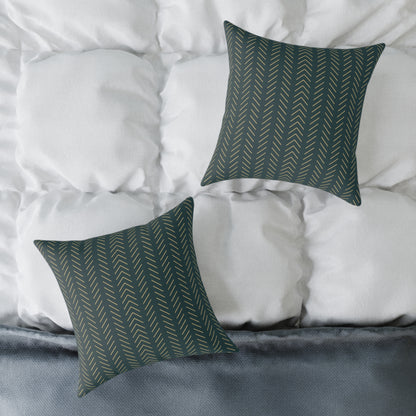 Teal Line Repeat - Square Poly Canvas Pillow